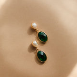 MISA EMERALD ONYX AND PEARL OVAL MINI DROPS