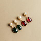 MISA EMERALD ONYX AND PEARL OVAL MINI DROPS