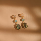 STRING EARRINGS IN CHALCEDONY, LABRADORITE & OPALITE