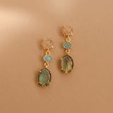 STRING EARRINGS IN CHALCEDONY, LABRADORITE & OPALITE