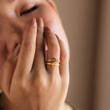 HORUS RING IN AQUA AND SMOKY TOPAZ