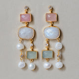 Veloura earrings in Rose Quartz and Aqua
