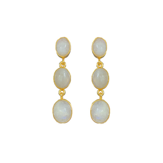 3 STONE RAINBOW MOONSTONE EARRINGS