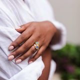 SUBLIME PEAR RING IN AQUA ROSE QUARTZ