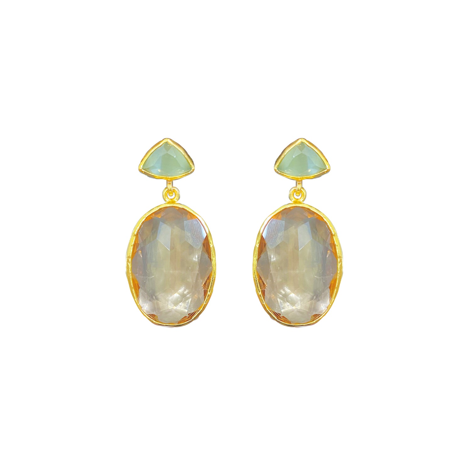 MINT CHALCEDONY AND CHAMPAGNE CRYSTAL OVAL DROPS