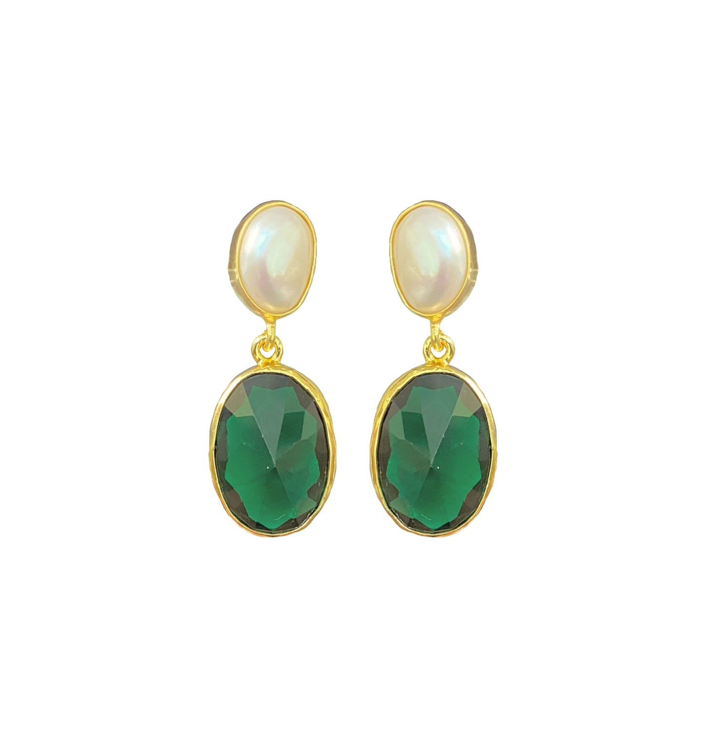 EMERALD ONYX AND PEARL OVAL MINI DROPS