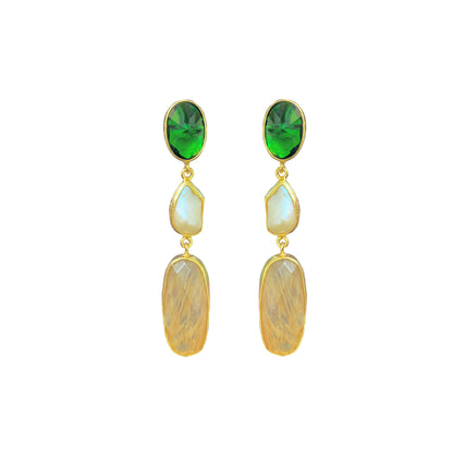 ELONGATED DROPS IN EMERALD ONYX, PEARL AND SAND QUARTZ