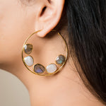 Luna flat gemstone hoops in labradorite and moonstone - Statement Pieces
